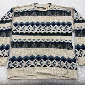 Vintage Tidewater Traders Mens Large Geometric Pattern Cotton Acrylic Sweater